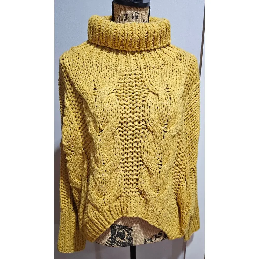 POL Cable Knit Chunky Sweater, Turtleneck, Drop Sleeve, Oversized, Womens Sz M